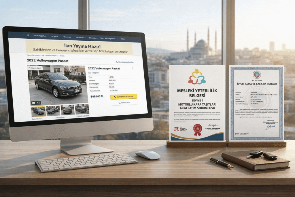 Sahibinden ilan açma ve oto galeri ruhsatı için zorunlu olan Seviye 5 MYK belgesi şartları