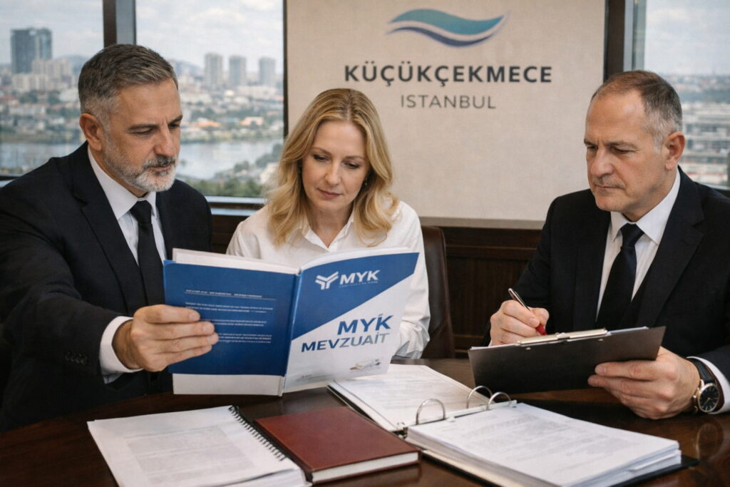 Ahi Belgelendirme uzman kadrosunun İstanbul Küçükçekmece merkez ofisinde MYK mevzuatı ve belgelendirme standartları üzerine toplantı yapması.