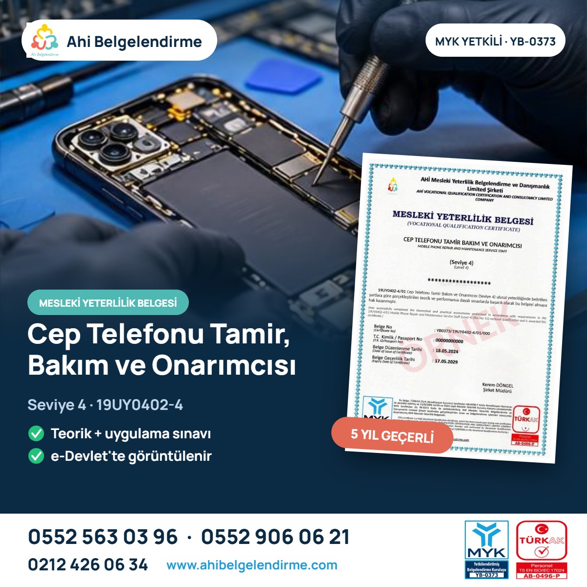 Cep Telefonu Tamir, Bakım ve Onarımcısı Seviye 4 MYK Belgesi – Ahi Belgelendirme