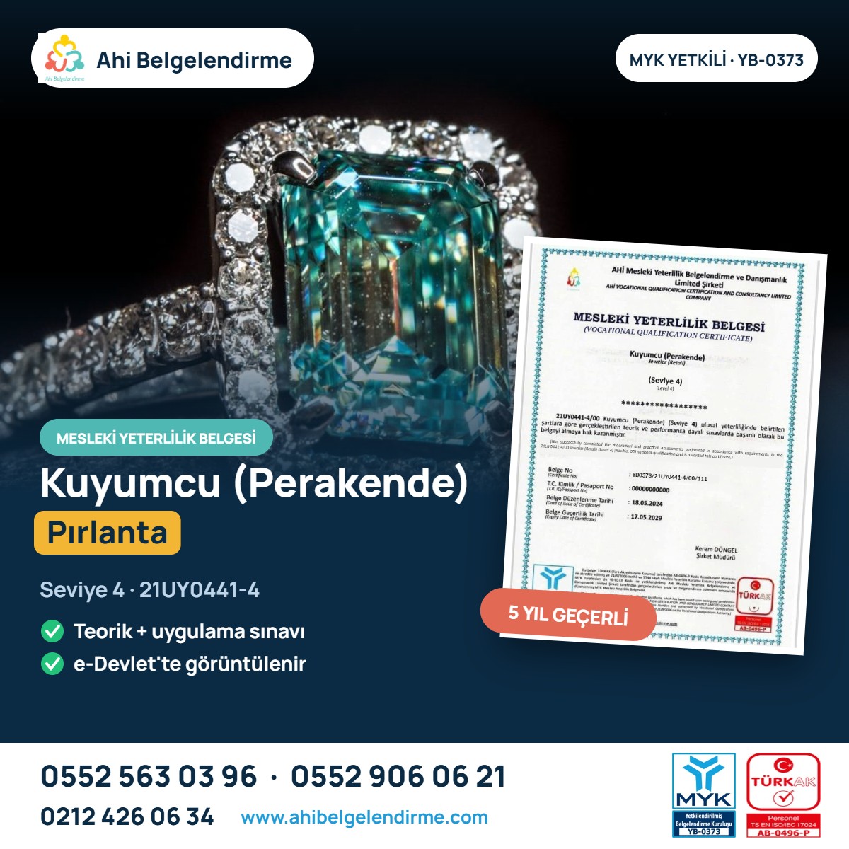 Kuyumcu (Perakende) Pırlanta Seviye 4 MYK Belgesi – Ahi Belgelendirme