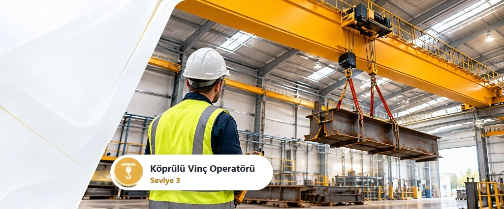 Kumandayla köprülü vinci yöneten operatör