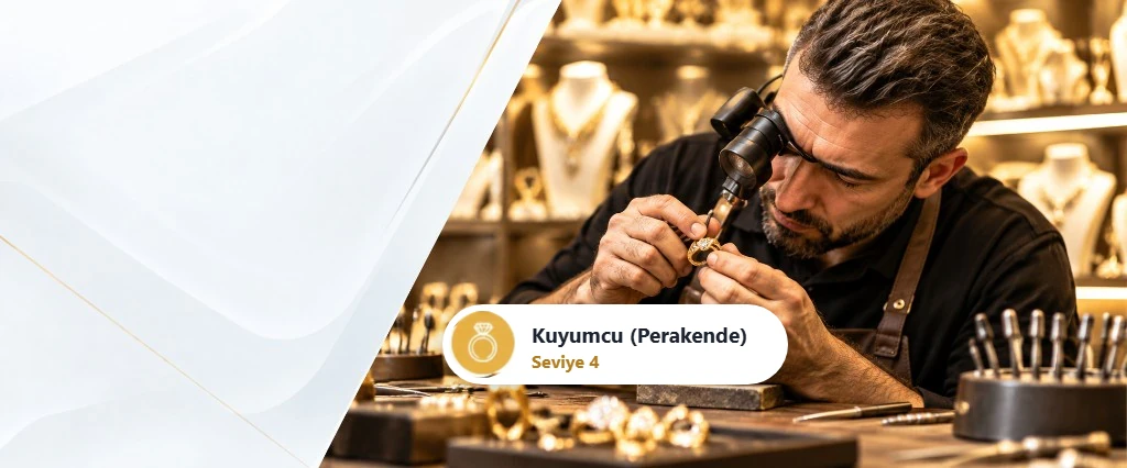 Büyüteçle altın yüzüğü inceleyen kuyumcu