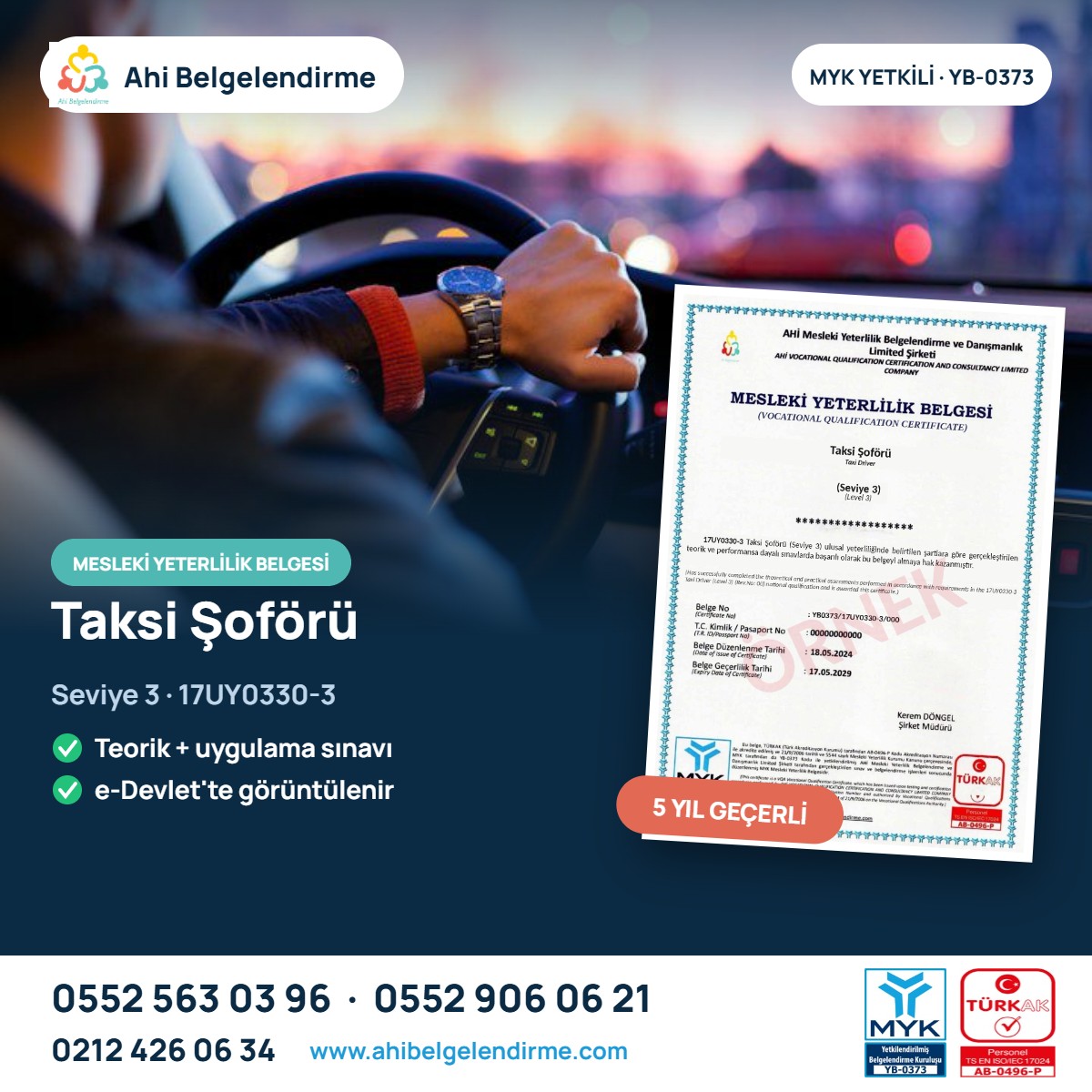 Taksi Şoförü Seviye 3 MYK Belgesi – Ahi Belgelendirme